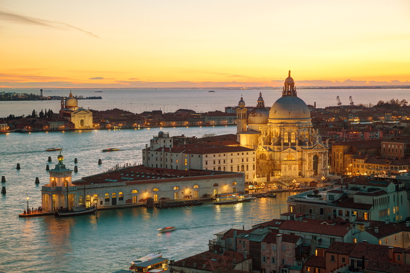 Italy, Venice, travel, view, the city, Europe, city, 4K, panorama, sunset, cathedral, canal, channel, cityscape, Santa Maria della Salute, basilica