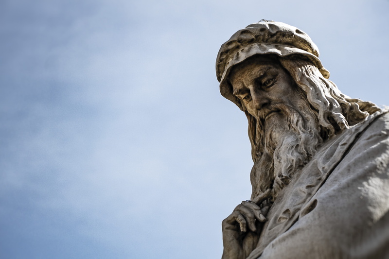 5K, male likeness, italy, sky, representation, no people, low angle view, history, angel, day, museo della scienza e della tecnologia, sculpture, outdoors