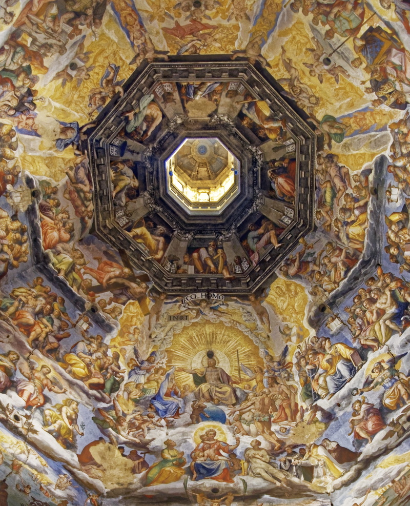 place of worship, cathedral of santa maria del fiore, directly below, building, human representation, creativity, travel destinations, cupola, indoors