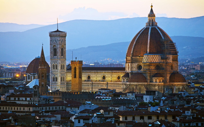 travel destinations, sky, Santa Maria del Fiore, Italy, built structure, cityscape, 1080P, religion, Florence, tourism, outdoors, illustration, dome, townscape