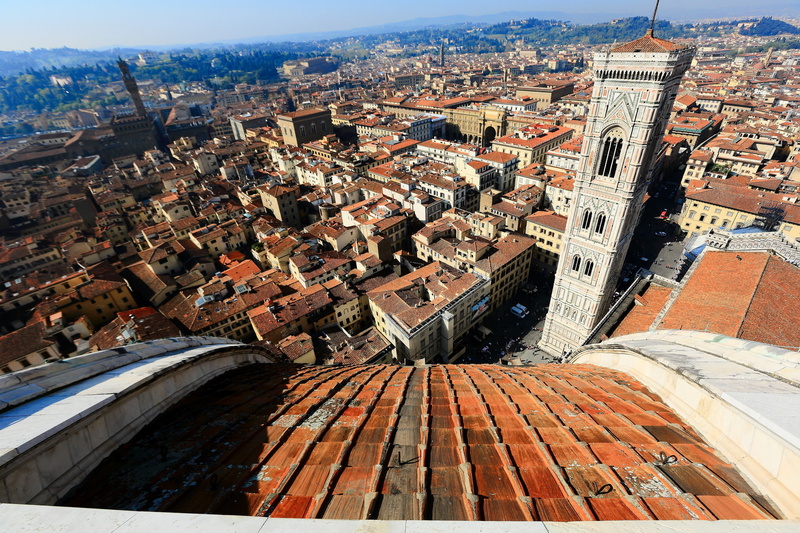 quarter, panorama, the sky, the view from the dome of the Cathedral Santa Maria del Fior, 1080P, home, Italy, street, Florence, Giottos bell tower