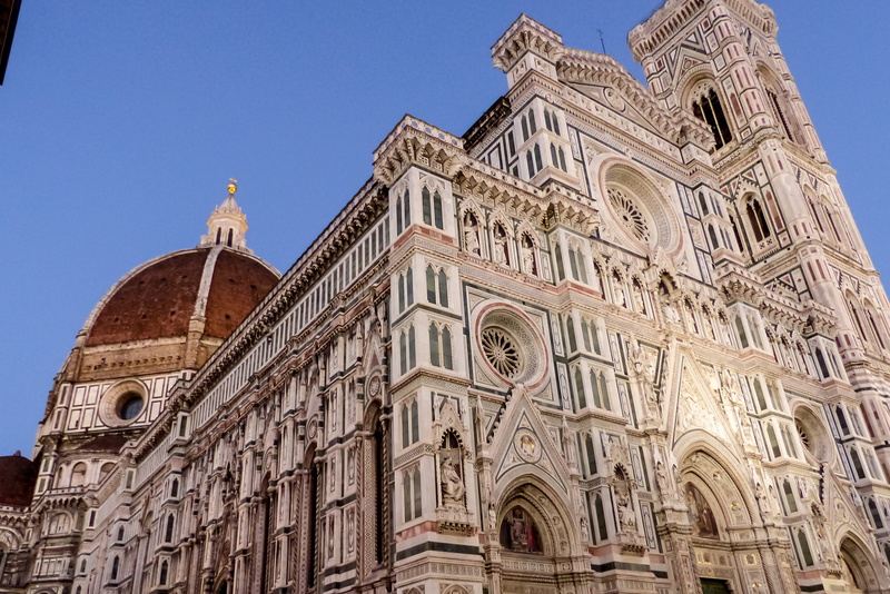 florence, architecture, campanile, gothic style, belief, building, sky, church, duomo, built structure, blue, outdoors, city, tourism, no people, dome