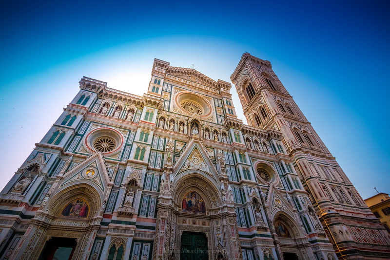 the past, Giottos bell tower, Florence, 1080P, low angle view, brown, Italy, architecture, building exterior, ornate, blue, built structure, belief, building