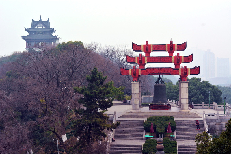 china, nature, travel destinations, sky, plant, history, architecture, yellow crane tower, building exterior, 5K, tourism, outdoor, religion, red, patriotism
