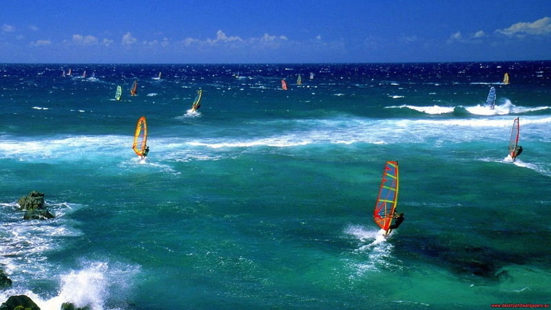horizon over water, sport, nature, beauty in nature, holiday, scenics - nature, sky, aquatic sport, 2K, windsurfing, water, extreme sports, wave, motion