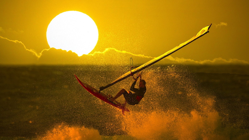 sun, windsurfing, beautiful, sports, sea, 1080P, guy