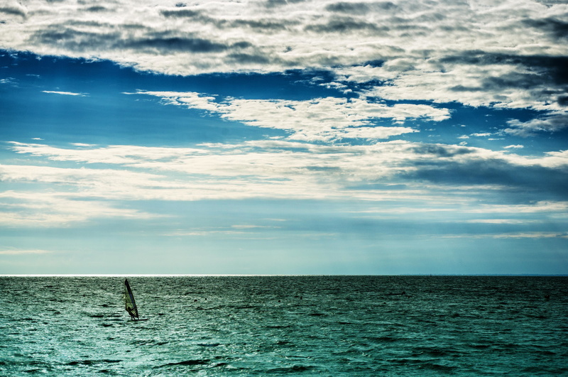 the sky, the wind, 4K, clouds, sea, extreme sports, horizon, Windsurfing