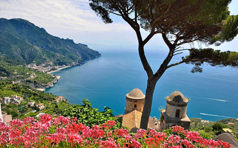 flowering plant, water, landscape, cityscape, landscaped, Italy, nature, mountains, greece, europe, cultures, high angle view, beauty In Nature, vacations