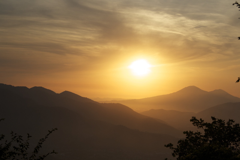 mountain range, scenics - nature, beauty in nature, mountain, atmosphere, tranquil scene, twilight, no people, burning sky, bright, plant, mountain peak