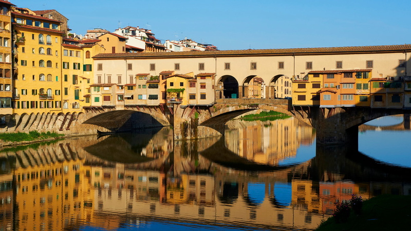 home, Italy, built structure, reflection, nature, 1080P, building, Florence, river, arch bridge, sky, architecture, no people, arch, tourism, water, building exterior
