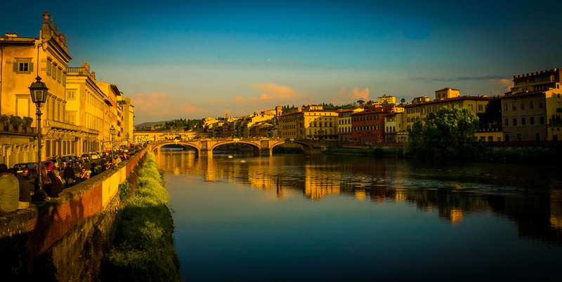 built structure, bridge - man made structure, italy, sunset, outdoors, city, building exterior, historical, connection, ponte vecchio, building, body, walking