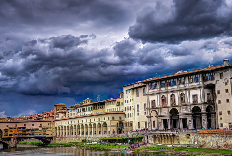 ominous, rain, skyline, cloud - sky, famous Place, storm, ponte vecchio, beauty in nature, overcast, hdr, buildings, florence, environment, concrete, building exterior