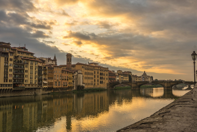 building, city, waterfront, reflection, golden, cityscape, europe, bridge - man made structure, bridge, vecchio, transportation, italy, landmark, history