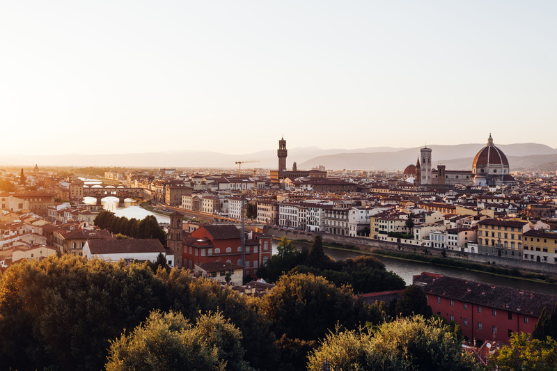 plant, italy, no people, travel destinations, sunset, architecture, outdoors, cityscape, firenze, river, building, 5K, nature, copy space, high angle view