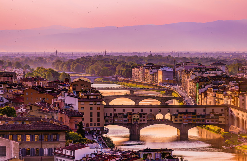 bridge - man made structure, arch, travel destinations, nature, bridge, outdoors, sky, connection, mountains, building exterior, the view from Piazzale Michelangelo
