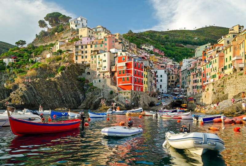 no people, houses, residential district, Riomaggiore, 4K, coast, land, rocks, architecture, sky, Villa, day, transportation, nature, built structure, sailboat