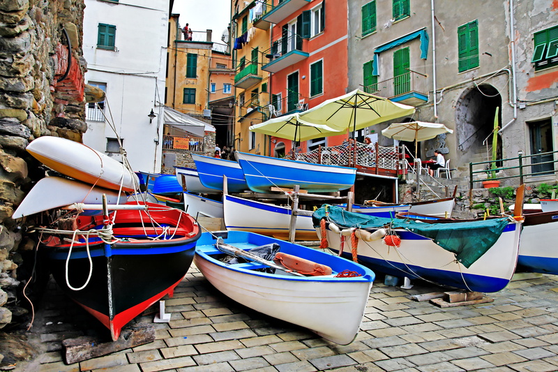 street, Italy, Villa, 5K, houses, coast, travel, boats, Riomaggiore
