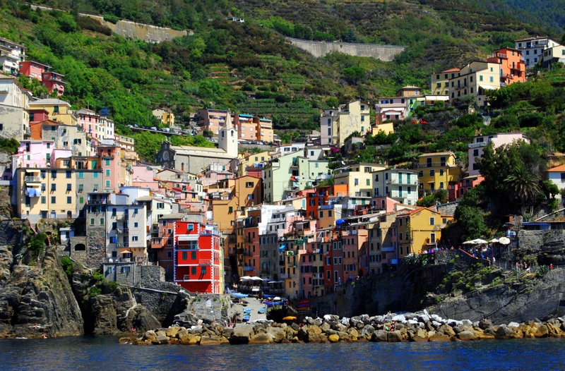 cinque terre, architecture, land, colors, nature, sea, town, liguria, rocks, solid, building exterior, overlooking, concrete, landscape, riomaggiore, day