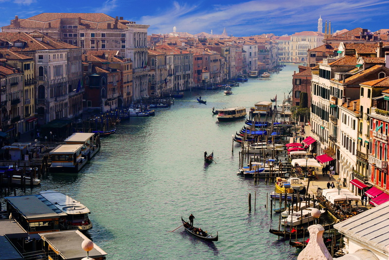 canal, grande, 4K, high angle view, italy, canale, water, moored, day, gondolier, travel, venice, residential district, building, channel, city, nature