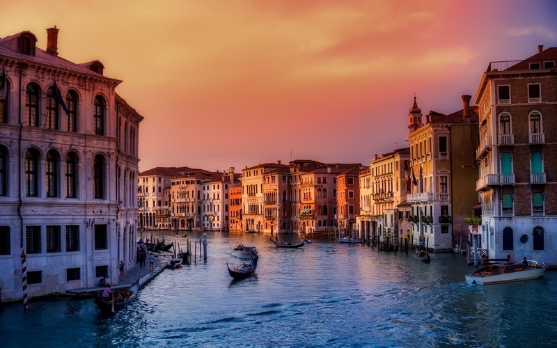 italy, sunset, veneto, travel Destinations, venice - Italy, travel, outdoors, nature, canal, gondola - traditional boat, Grand Canal, travel Locations