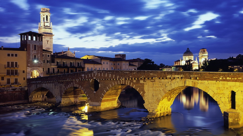 1080P, architecture, verona, italy, pietra, ponte, buildings