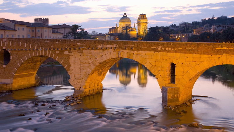pietra, verona, bridges, veneto, churches, river, ponte, 1080P, italy