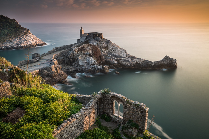 The Ligurian sea, 1080P, sea, Church of St Peter, coast, Italy, Portovenere, Church, St. Peters Church, rocks, Liguria, Porto Venere, Ligurian Sea