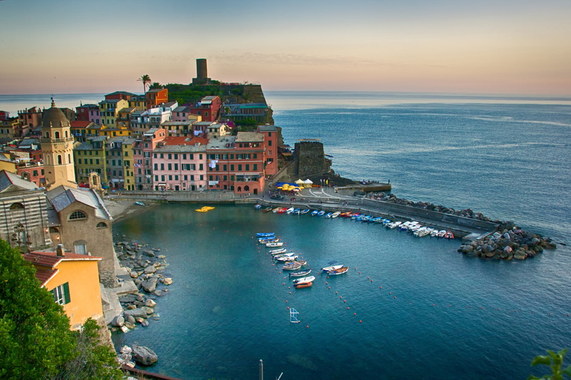 assorted, near, Ligurian Sea, Cinque Terre, the city, water, houses, boats, Vernazza, landscape, body, 1080P, The Ligurian sea, building, Bay, coast, color