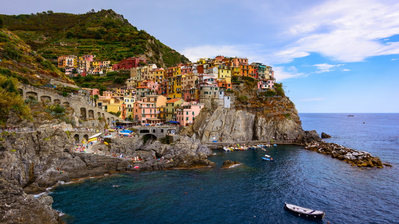 boats, Cinque Terre, Italy, Manarola, landscape, sea, 4K, coast, panorama, rocks, Ligurian Sea, The Ligurian sea, building