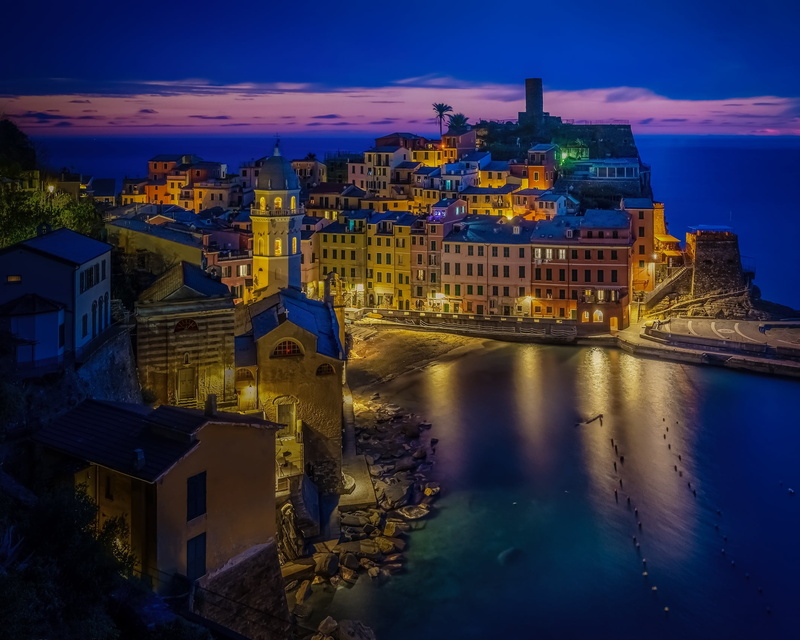1080P, The Ligurian sea, home, Liguria, harbour, Bay, building, Ligurian Sea, Vernazza, Italy, night city, Cinque Terre