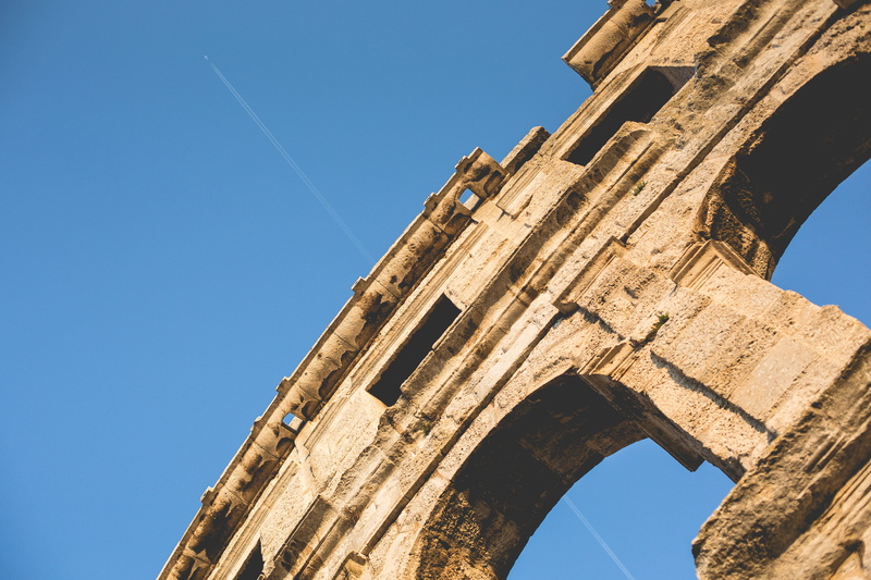 arena, airplane, nature, outdoors, no people, old Ruin, travel destinations, architecture, Pula, day, sky, clear sky, blue, roman, low angle view, europe