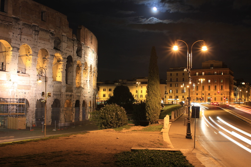 architecture, built structure, sky, italy, long exposure, colosseo, glowing, street, building, transportation, night, roma, colosseum, direction, outdoors