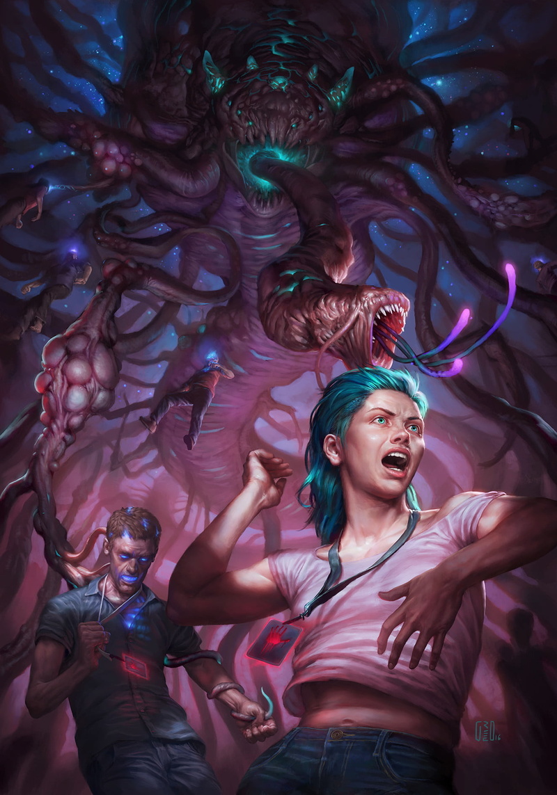 blouse, 720P, women, tentacles, men, Flavio Greco Paglia, blue hair, creature, brunette, jeans