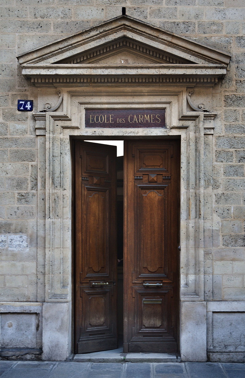 old house, wall house, city, entrance, architecture, brick, portico, doorway, paris, closed, building, wood - material, old, communication, safety, text