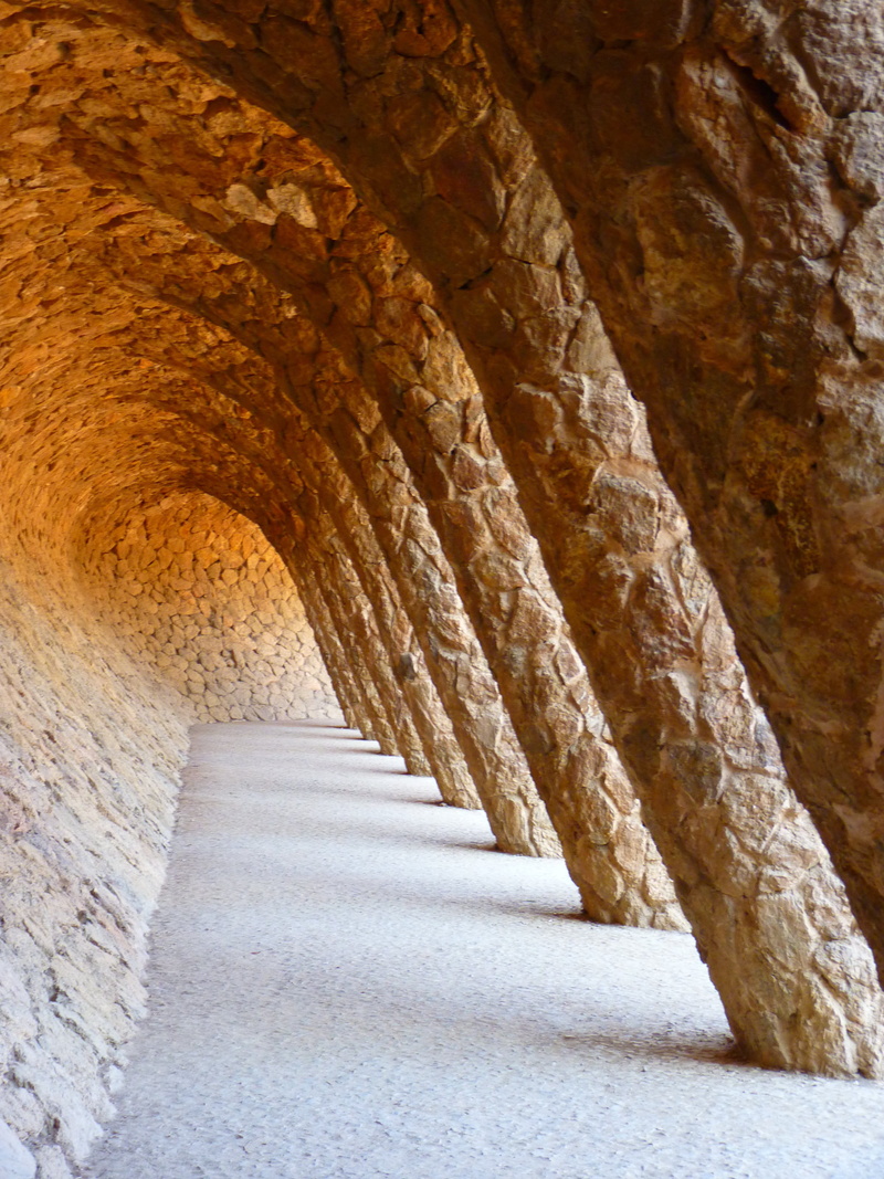 building, close-up, tunnel, history, architecture, Gaudí, no People, pattern, barcelona, 4K, direction, Park Güell, arch, architectural column, outdoors