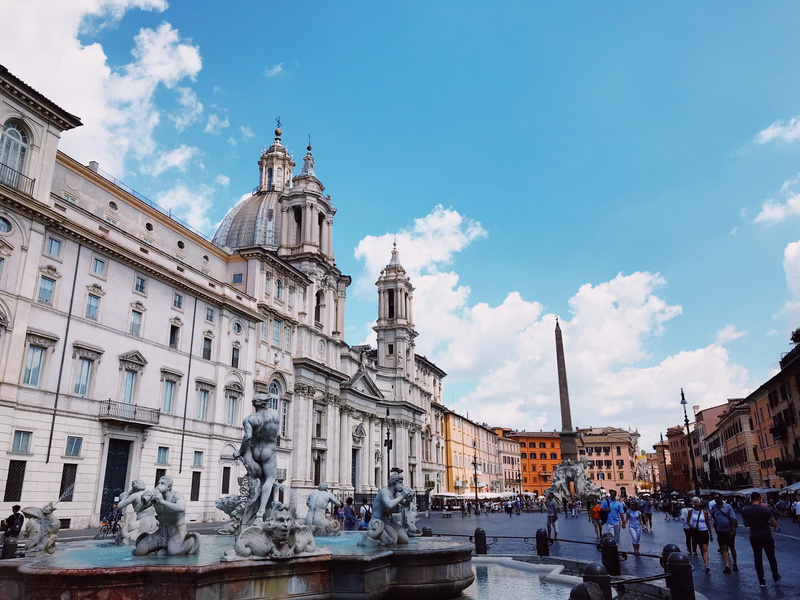 building exterior, city, day, statue, the past, rome, sculpture, cloud - sky, art and craft, italy, tourism, piazza navona, sky, representation, human representation