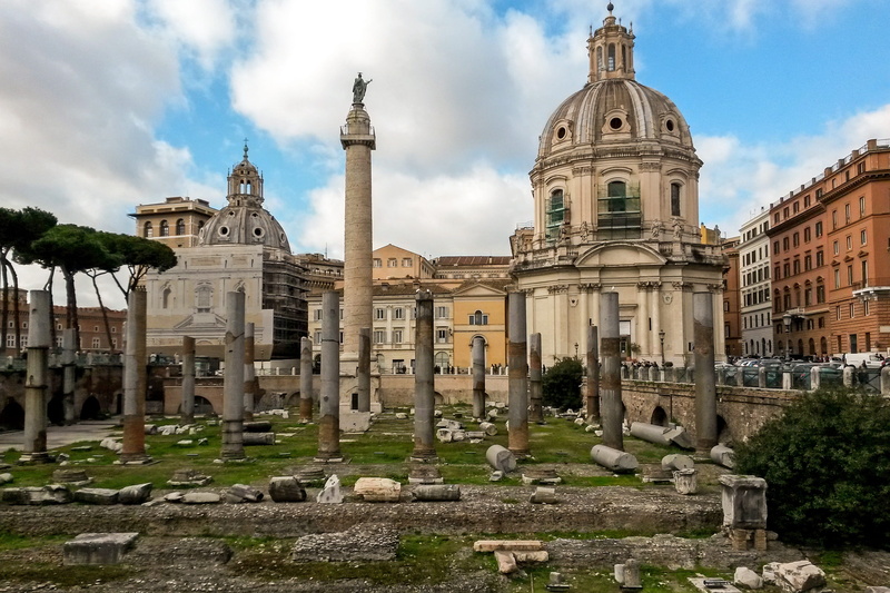 nature, church of ss mary, ancient civilization, old ruin, column of trajan, outdoors, place of worship, sky, building, foro romano, monuments, history
