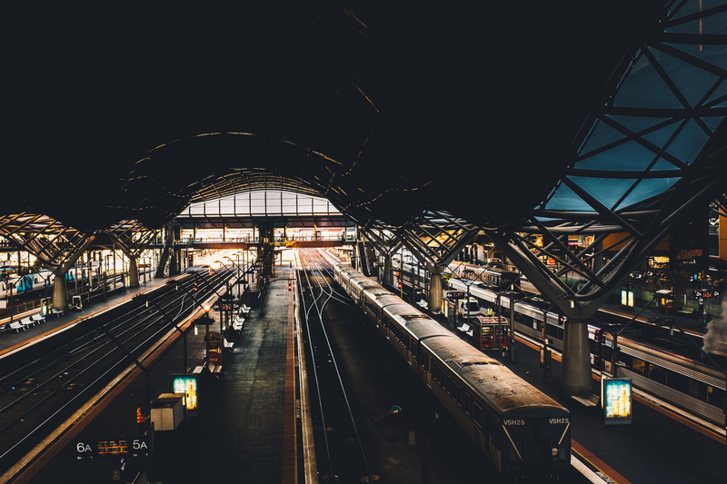 handrail, mode of transportation, no people, way, illuminated, transportation, melbourne, train, urban, vehicle, track, interior, railroad track, southern cross station