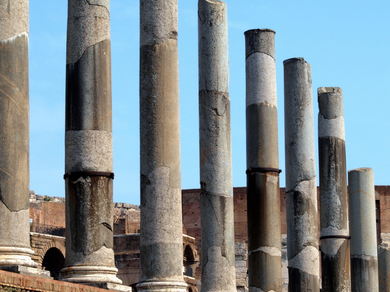 factory, clear sky, clouds, famous, built structure, Rome, Temple, side by side, rome, history, sunlight, destinations, architectural Column, low angle view