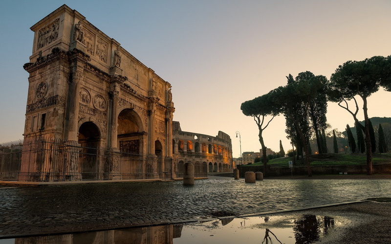 no people, clear sky, architecture, sky, arch of constantine, tree, travel destinations, 1080P, built structure, nature, building exterior, tourism, history