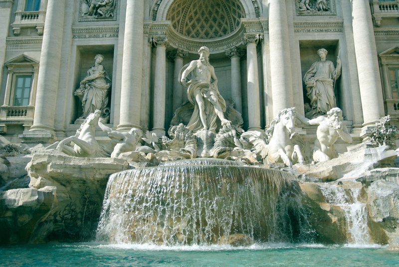 daytime, built structure, near, representation, travel destinations, tourism, unesco world heritage, trevi, sculpture, flowing, building exterior, spraying
