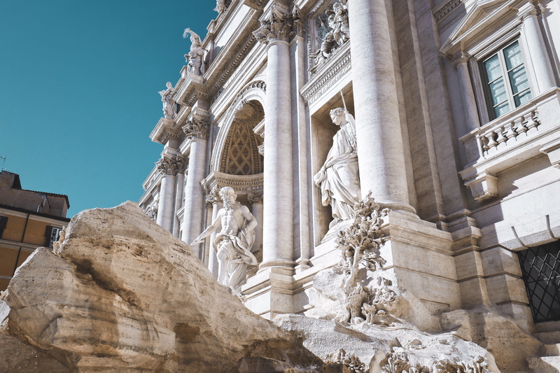 4K, fontana di trevi, creativity, ancient, low angle view, built structure, roman, travel, italy, building, nature, sculpture, architecture, architectural column