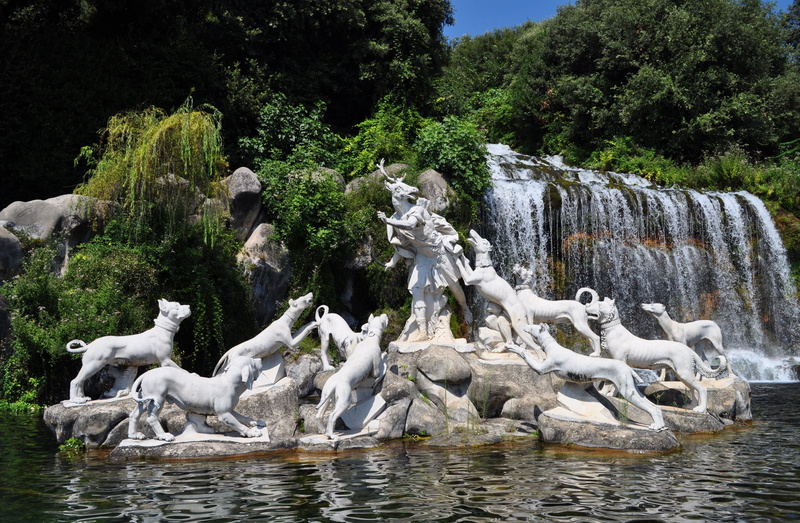 flowing, plant, caserta, waterfall, scenics - nature, group of animals, statues, beauty in nature, royal palace, day, water, white color, nature, landscape