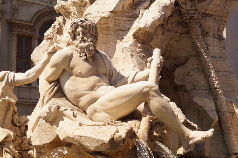 history, ancient civilization, built structure, piazza navona, ancient, stone material, male likeness, representation, low angle view, carving - craft product