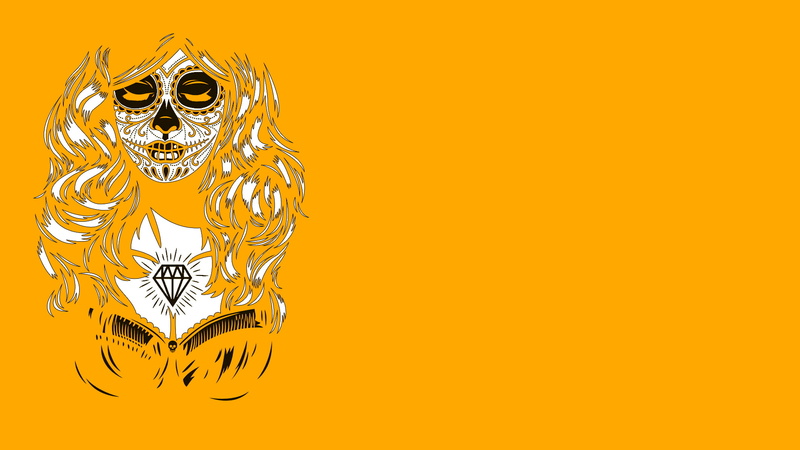 copy space, colored background, celebration, cut out, studio shot, craft, women, artwork, Sugar Skull, luxury, art and craft, orange background, wealth
