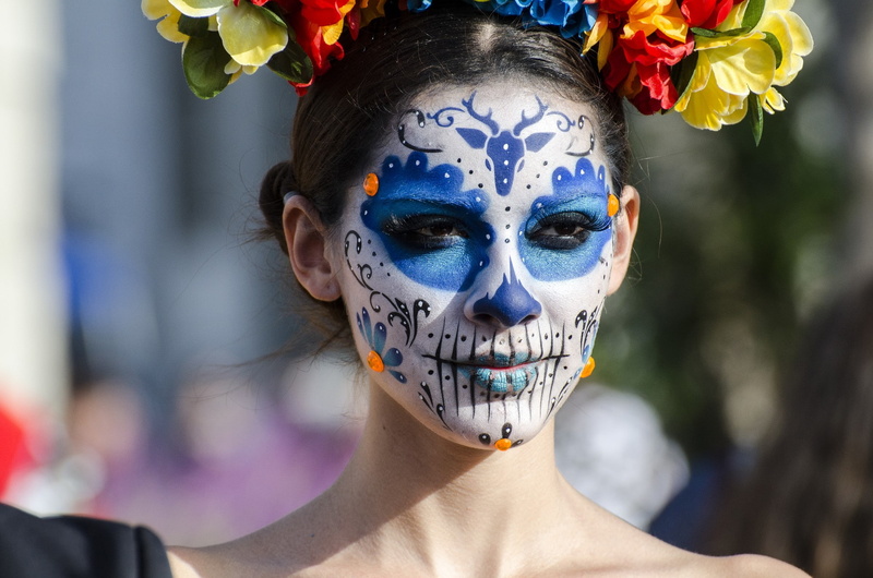 1080P, face, flowers, makeup, women, model, Dia de los Muertos
