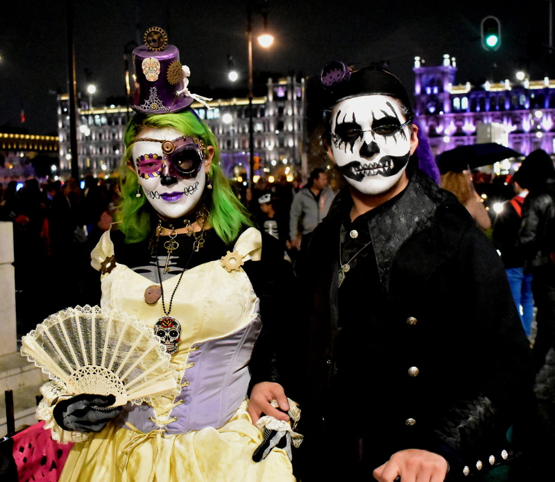 arts culture and entertainment, obscured face, 4K, tradition, standing, day of the dead, fear, mexico, lifestyles, night, macabre, disguise, fantasy, front view