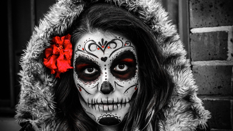 flowers, Dia de los Muertos, selective coloring, Sugar Skull, 5K, women