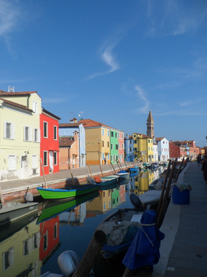 burano island, no people, mode of transportation, building exterior, building, canal, city, port, transportation, sky, built structure, reflection, nature