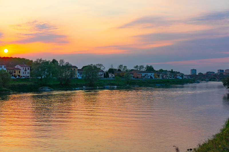 italy, bridge of pavia, covered bridge of pavia, no people, urban, architecture, sunset, tranquility, plant, nature, ticino, building, bridge, the river ticino